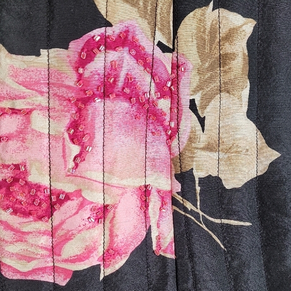 Carole Little 100% Silk Button Up Jacket Size L Floral Sequin Quilted Rose Lined - Picture 14 of 16